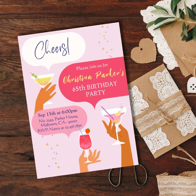 Invitación Elegante Moda Cocktail bebida con tema de 65 años (Subido por el creador)
