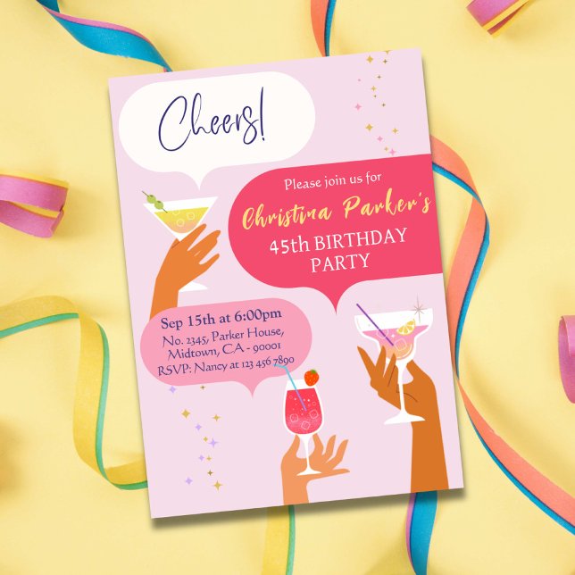 Invitación Elegante Moda Cocktail bebida temática 45 cumpleañ (Subido por el creador)