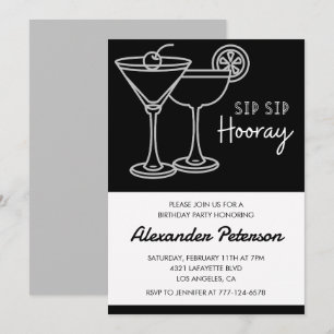 Invitación Elegante Moda Cocktail Blanco Negro 64 cumpleaños