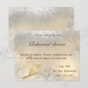 Invitación Elegante Moda Corazones de Oro, Cena de Aves