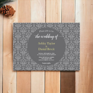 Invitación Elegante Moda Damask Script Boda formal elegante