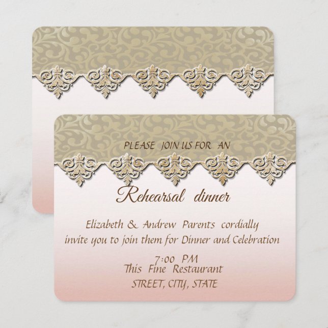 Invitación Elegante Moda Damask Weddi Ensayo Cena (Anverso / Reverso)