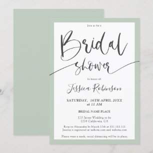 Invitación Elegante moda de de guion verde sabio gris ducha