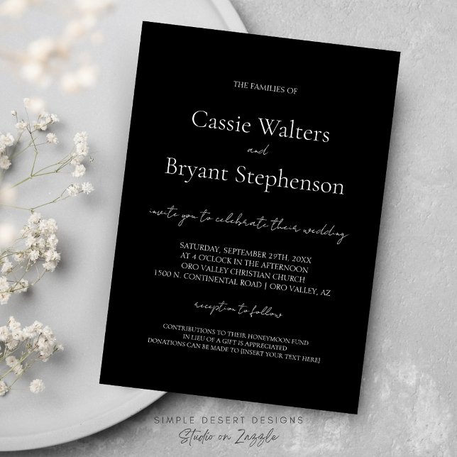Invitación Elegante Moda de escritura moderna Boda blanco y n (Modern Minimalist Elegant Black and White Wedding Invitation with Simple Typography and Calligraphy)