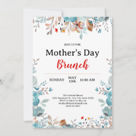 Invitación Elegante Moda de Flores Silvestres Azules Brunch