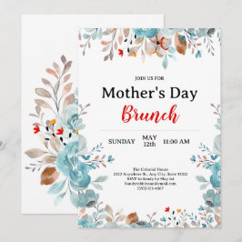 Invitación Elegante Moda de Flores Silvestres Azules Brunch