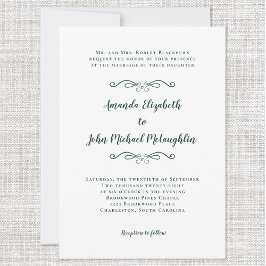 Invitación Elegante Moda de guión Boda formal verde esmeralda