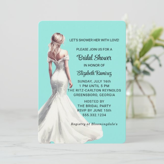 Invitación Elegante Moda de moda Turquesa Ducha Bridal (Anverso de pie)