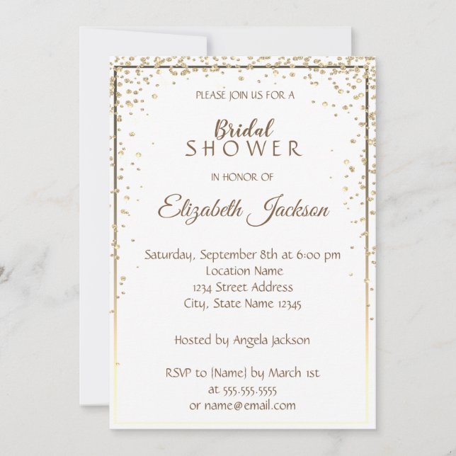 Invitación Elegante Moda Diamantes de Oro, Ducha Marítima (Anverso)