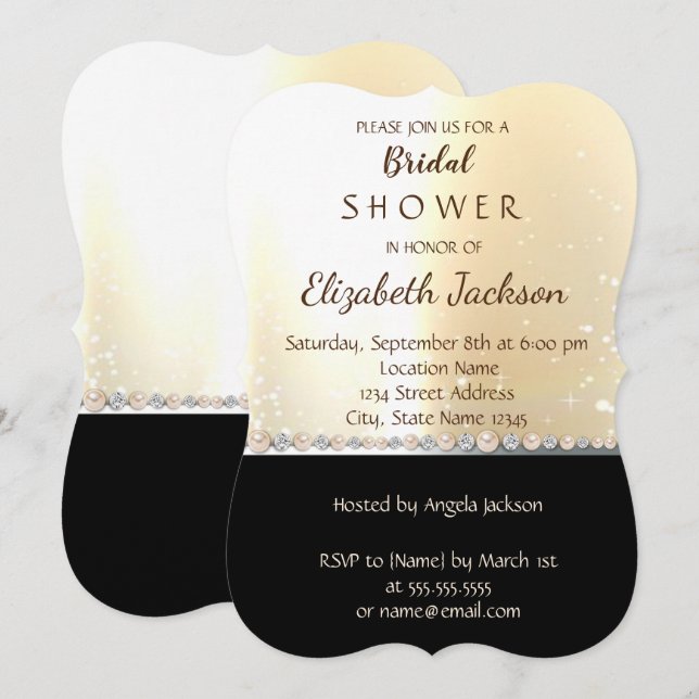 Invitación Elegante Moda Dorada Ducha Negra Bridal (Anverso / Reverso)
