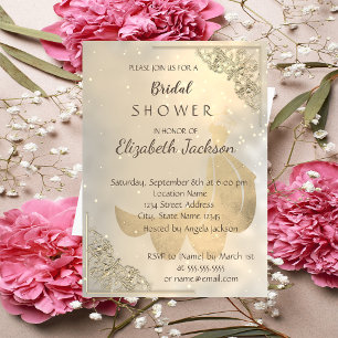 Invitación Elegante Moda Dorada Vestido Bridal Ducha