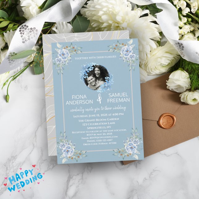 Invitación Elegante Moda Dusty Blue Gold Custom Wedding (Subido por el creador)
