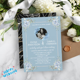 Invitación Elegante Moda Dusty Blue Gold Custom Wedding