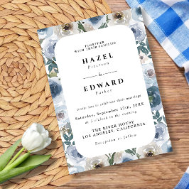 Invitación Elegante Moda Dusty Blue Watercolor Floral Boda