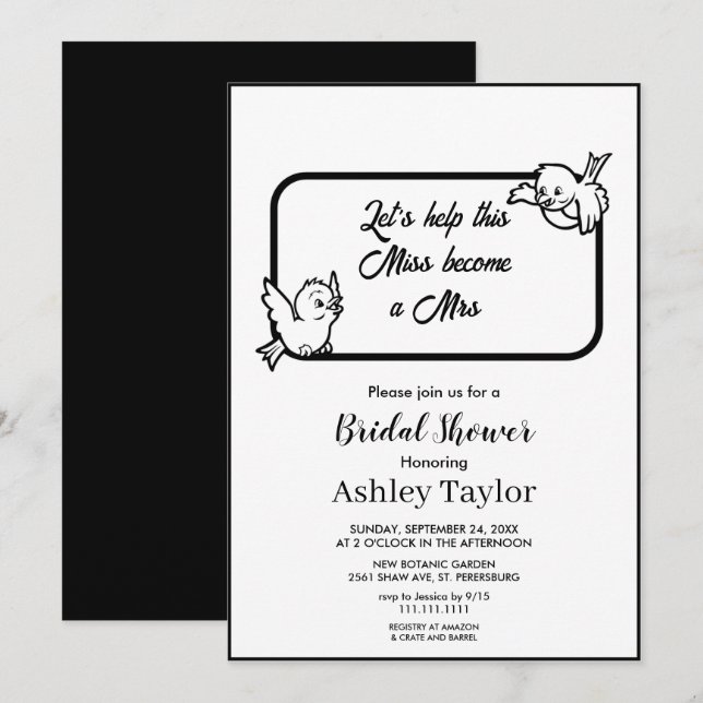 Invitación Elegante moda elegante en blanco y negro Ducha de  (Anverso / Reverso)