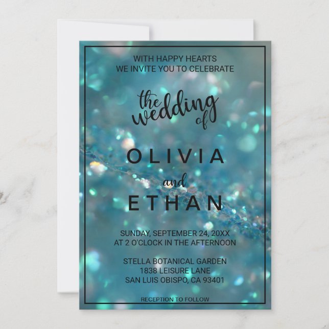 Invitación Elegante moda elegantemente azul purpurina Boda In (Anverso)
