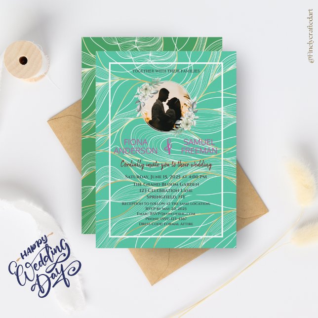 Invitación Elegante Moda Emerald Green Gold Custom Wedding (Subido por el creador)