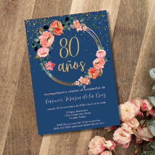 Invitación Elegante Moda Española Floral 80 cumpleaños