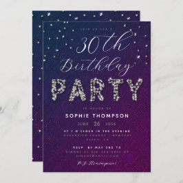 Invitación Elegante Moda Esparkle Purpurina Purple Birthday P
