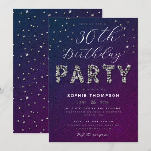 Invitación Elegante Moda Esparkle Purpurina Purple Birthday P