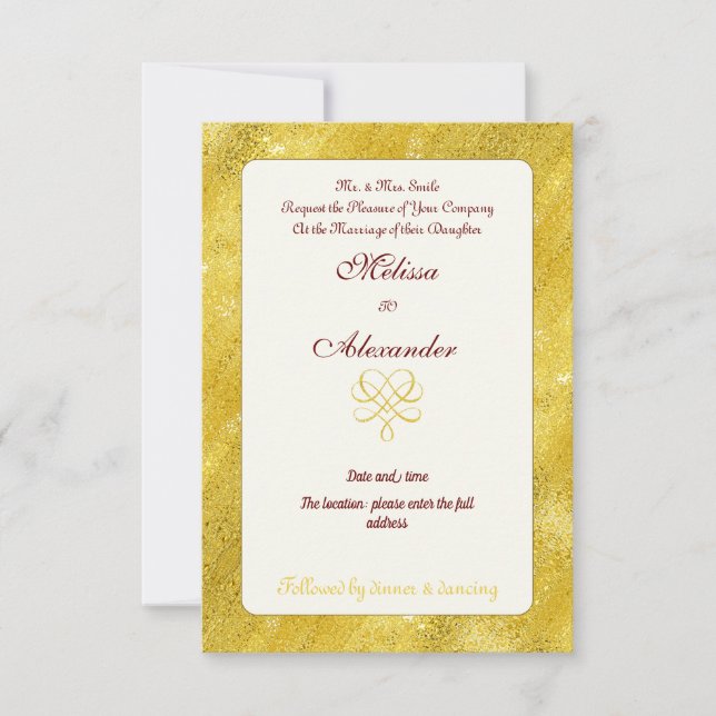 Invitación Elegante moda falsa boda de oro (Anverso)