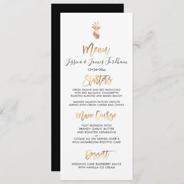 Invitación Elegante+Moda Faux Gold Pineapple Menú (Anverso / Reverso)