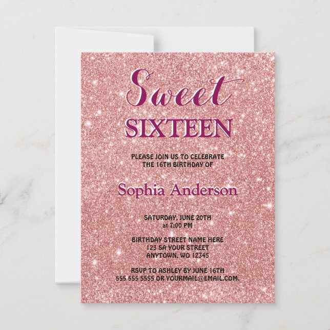 Invitación Elegante Moda Faux Purpurina Rosa Gold Cumpleaños (Anverso)