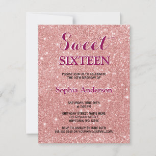 Invitación Elegante Moda Faux Purpurina Rosa Gold Cumpleaños