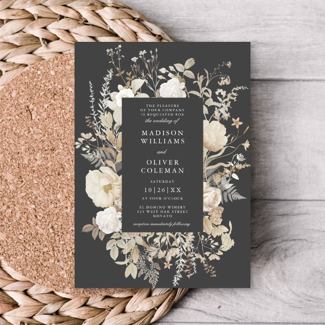 Invitación Elegante Moda floral de tierra Boda gris oscuro (Subido por el creador)