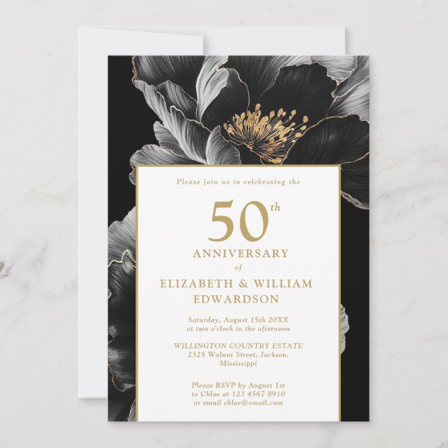 Invitación Elegante Moda floral moderna 50 años (Anverso)