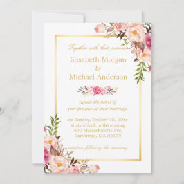 Invitación Elegante Moda floral Oro Boda formal blanco