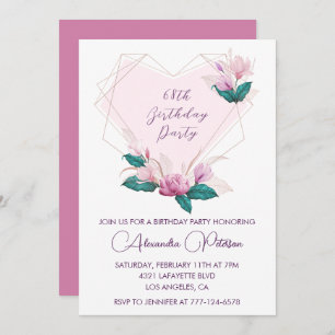 Invitación Elegante Moda Floral rosa 68 cumpleaños