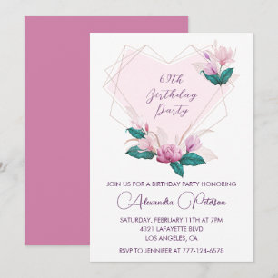 Invitación Elegante Moda Floral Rosa 69 cumpleaños
