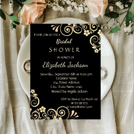 Invitación Elegante Moda Flores de Oro Ducha Bridal