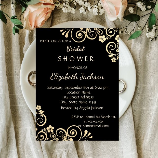 Invitación Elegante Moda Flores de Oro Ducha Bridal (Subido por el creador)