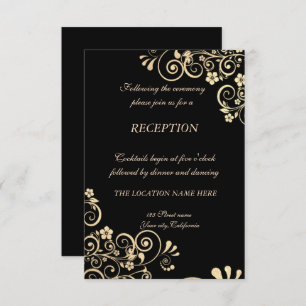 Invitación Elegante Moda Flores de Oro Recepción de Boda