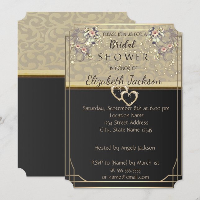 Invitación Elegante Moda Flores Ducha Bridal (Anverso / Reverso)