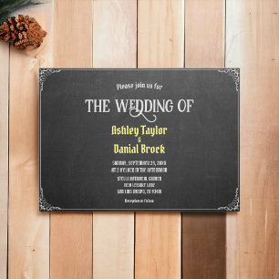 Invitación Elegante Moda Flourish Script Chalkboard Boda