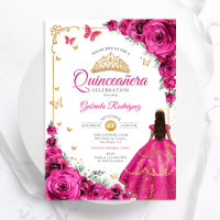 Elegante Moda Fuchsia Roses rosados Quinceanera de