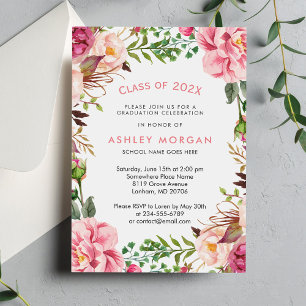 Invitación Elegante Moda Girly Floral Graduation Party