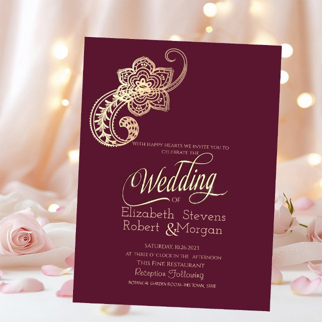 Invitación Elegante Moda Gold Paisley Burgundy Boda (Subido por el creador)
