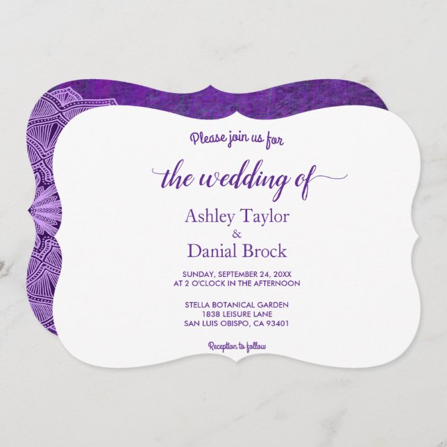 Invitación Elegante Moda Guión sencillo Mandala Boda moderno (Anverso / Reverso)