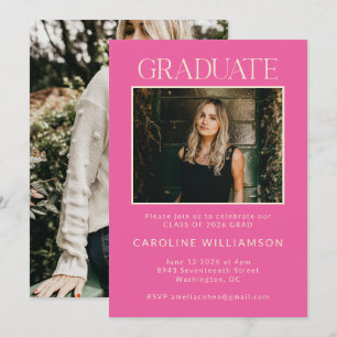 Invitación Elegante Moda Hot Pink Dos Fiesta de Graduación de