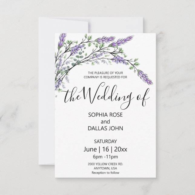 Invitación Elegante moda lavender eucalipto Boda (Anverso)