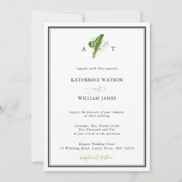 Invitación Elegante Moda Lily Valley Escudo Boda Blanco Negro