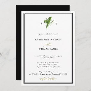 Invitación Elegante Moda Lily Valley Escudo Boda Blanco Negro