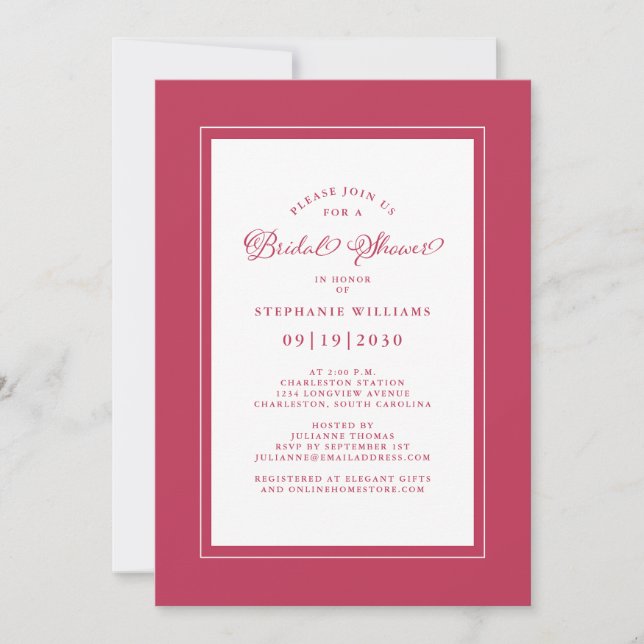 Invitación Elegante Moda Magenta Boda Rojo Ducha Bridal (Anverso)