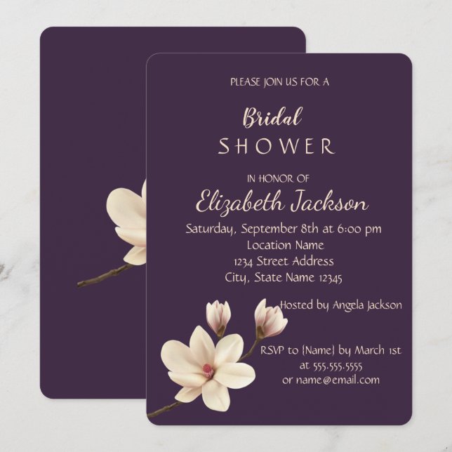 Invitación Elegante Moda Magnolia Bridal Shower (Anverso / Reverso)