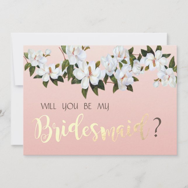 Invitación Elegante Moda Magnolia Floral Bridesmaid Card (Anverso)