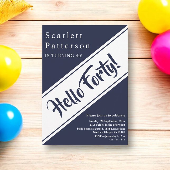 Invitación Elegante Moda Marina Azul Blanco Moderno 40 cumple (Subido por el creador)